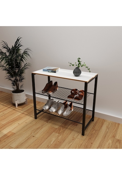 Geniş Metal Ayakkabılık Vestiyer 3 Katlı Ayakkabılık Beyaz 1361 Beyaz
