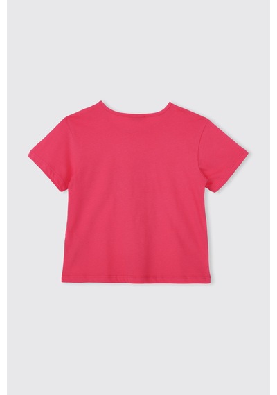 Panço Kız Çocuk Baskılı Kısa Kollu Fuşya Tişört 2611gk05058 Pembe