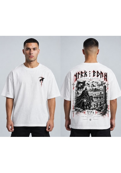 Themgscollective The Mgs Collective Türk Bodun Oversize Baskılı Unisex Siyah T-shirt Beyaz