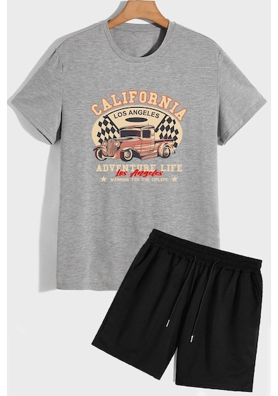 Uyguntarz California Şort T-shirt Eşofman Takımı Gri