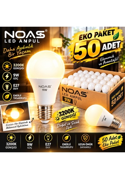 50 Adet 9w Günışığı Led Ampul E27 Duy 3200k Günışığı Eko Paket - Enerji Tasarruflu Yüksek Işık Gücü Tasarruflu Ampul Seti,tasarruflu Lamba