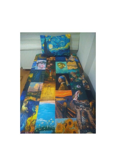 Van Gogh Sanat Eserleri Tasarım Tek Kişilik Yatak Örtüsü Ve Yastık Kılıfı Mavi Sarı Lacivert