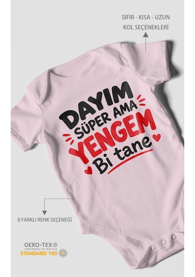 Morivokids Dayım Süper Ama Yengem Bi Tane Kısa Kollu Bebek Body %100 Pamuk Bebe Pembe