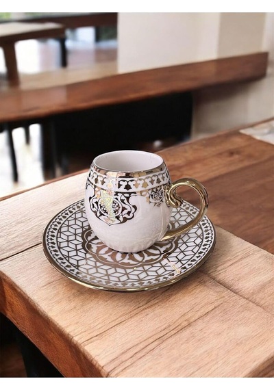 Maisone 6 Kişilik Lüks Porselen Kahve Fincanı Takımı - Altın Yaldızlı Desen, Şık Ve Modern Tasarım Diğer