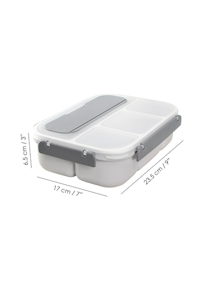 Sızdırmaz Contalı Yemek Kabı - 4 Bölmeli Çatal Kaşıklı Diyet Beslenme Kutusu Lunch Box Gri Gri