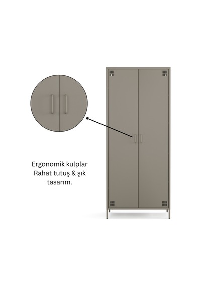 Pera Metal Elbise Dolabı, Soyunma Dolabı, İki Kapılı, 80,50 X 50 X 189,50 Cm Ral 7039 Acıbadem Antrasit