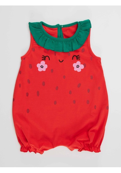 Denokids Tatlı Çilek Kız Bebek Pamuklu Yazlık Tulum Çok Renkli