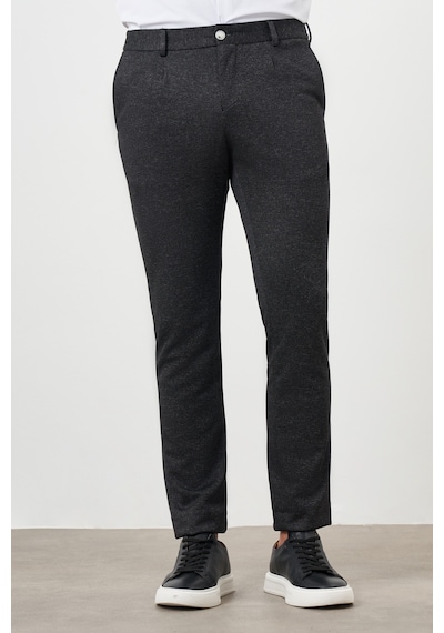 Morven Erkek Siyah Poliviskon Trend Pileli Slim Fit Spor Pantolon Siyah