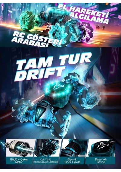Uzaktan Kumandalı El Hareket Sensörlü Akrobat Araba 360 Derece Dönen Şarjlı Işıklı 4wd Drift Arabası