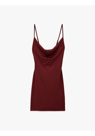 Koton Slim Fit Degaje Yaka İnce Askılı Mini Elbise Bordo 6sak80058ek Bordo