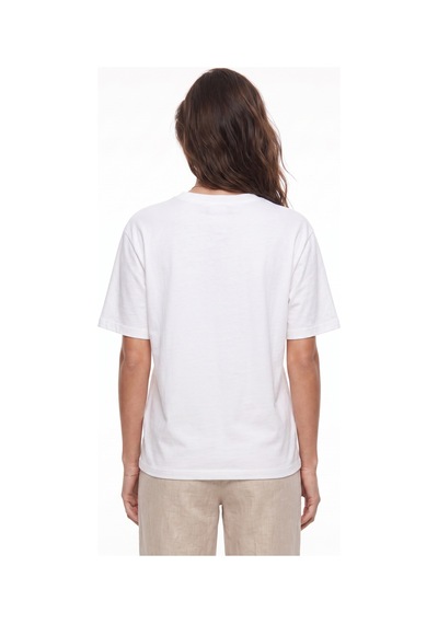 Onloox Kadın Beyaz Beyaz Pamuklu Kısa Kollu Relaxed Fit Köpek Nakışlı Taş İşlemeli T-shirt Onloox Kadın Beyaz Beyaz Pamuklu Kısa Kollu Relaxed Fit Köpek Nakışlı Taş İşlemeli T-shirt