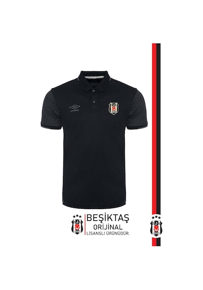 Beşiktaş Orijinal Lisanslı Polo Yaka Siyah Spor T-shirt SIYAH