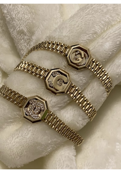 Kordonlu Taşlı Chanel Model Altın Bileklik  64037713 Sarı Altın