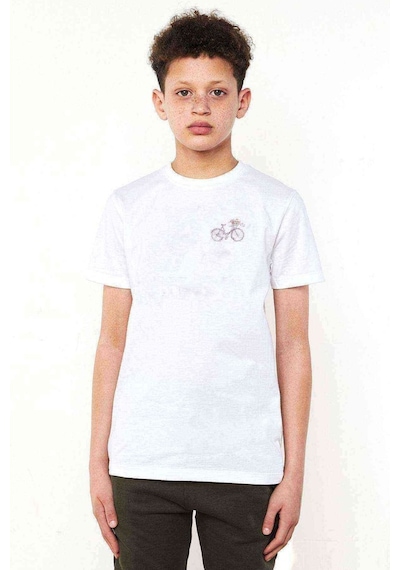 Tshirthane Sepeti Çiçeklerle Dolu Bisiklet Göğüs Baskılı Unisex Çocuk Beyaz