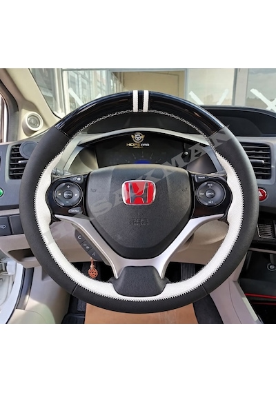 Honda Cr-v Mk4 Dikme Direksiyon Kılıfı Parlak Siyah Beyaz Detaylı Beyaz Çift Yüzük Ve Dikiş 2012-2017