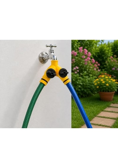 Çift Çıkışlı Vanalı Musluk Adaptörü 1/2" - 3/4" Bahçe Hortumu Y Bağlantı Aparatı Bağımsız Su Kontrolü