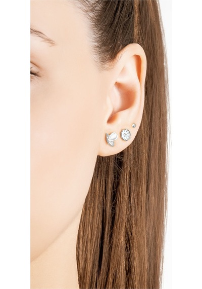 Papatya Büyüsü 18 Ayar Beyaz Altın Kaplama Gümüş Çoklu Küpe