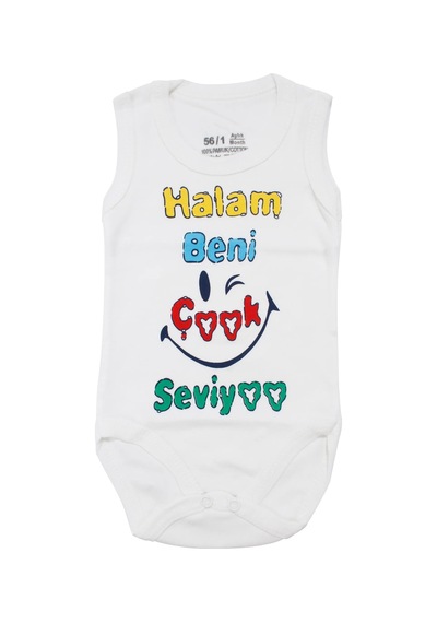 Bebegen Unisex Beyaz Halam Beni Çok Seviyor Yazılı Askılı Zıbın Çok Renkli