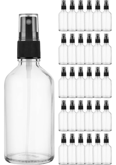 Afracam Şeffaf 50 Ml Sprey Kolonya Dezenfektan Cam Şişe 30 Adet Siyah