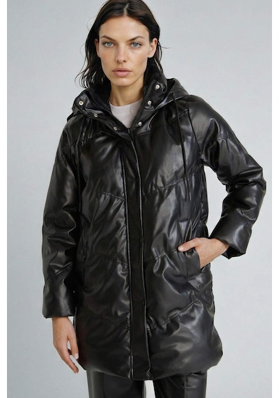 Defacto Su Geçirmez Relax Fit Kapüşonlu Suni Deri Parka F2884ax26spbk27 Siyah-bk27