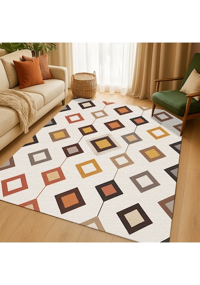 Turkıshrug Kıngdom Çok Renkli Şönil Halı El Halısı Görünümlü Saçaklı Modern Kilim