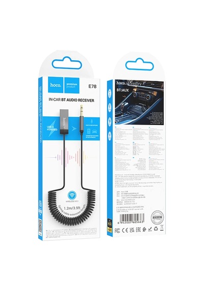 Hoco. E78 Tak Çalıştır Bt Alıcılı 3.5mm Esnek Aux Kablo - Gri