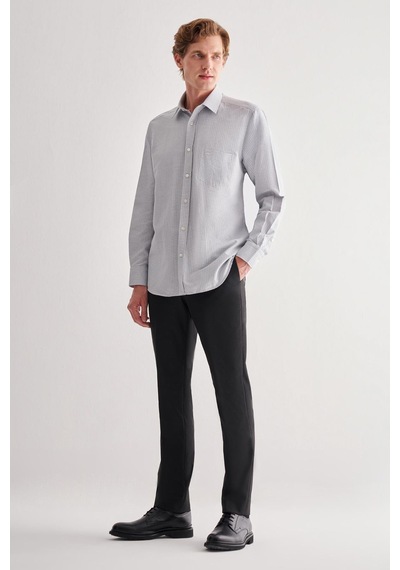 İmza Gri Sert Yaka Uzun Kol Cepli Comfort Fit Classic Gömlek 1004255163 Gri