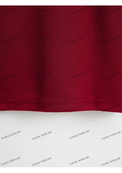 Flood Of Style Crop Ckod-232913 Kalp Desenli Kısa Bordo