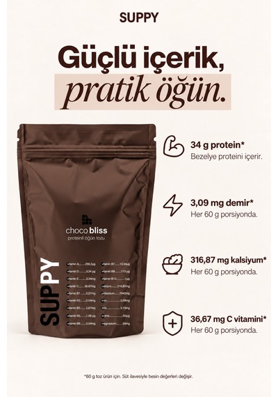 Suppy Choco Bliss Çikolatalı Proteinli Öğün Tozu 600 G Çikolata