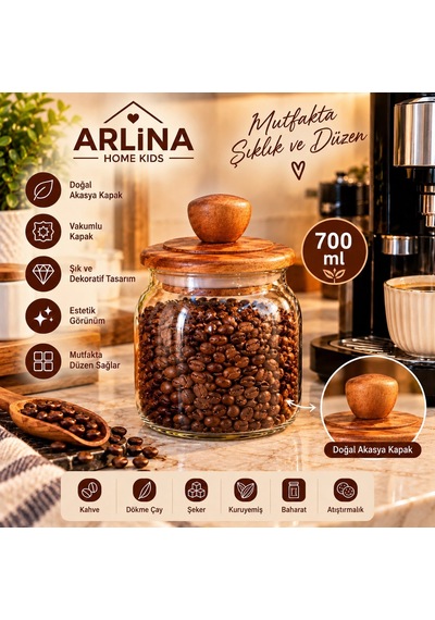 700 Ml Akasya Kapaklı Cam Kavanoz