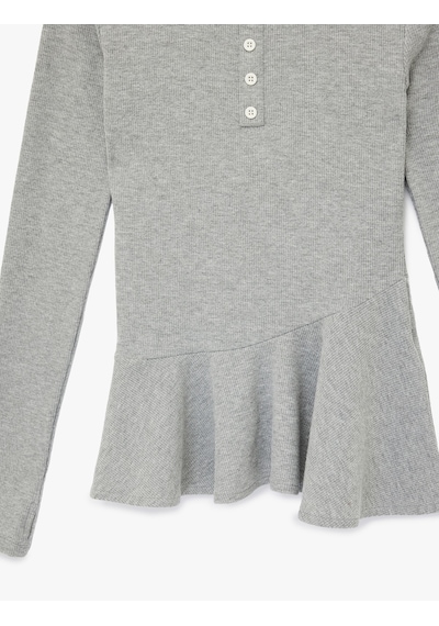 Koton Slim Fit Volanlı Bisiklet Yaka Biyeli Düğmeli Uzun Kollu Tişört Gri Melanj 6sal10208ık Gri Melanj Koton Slim Fit Volanlı Bisiklet Yaka Biyeli Düğmeli Uzun Kollu Tişört Gri Melanj 6sal10208ık Gri Melanj
