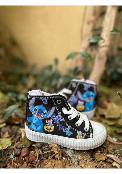 Scarpe Magiche Stıch Desenli Keten Bilekli Fermuarlı Çocuk Sneaker 31-35 Numara Arası Işıksızdır Siyah Scarpe Magiche Stıch Desenli Keten Bilekli Fermuarlı Çocuk Sneaker 31-35 Numara Arası Işıksızdır Siyah