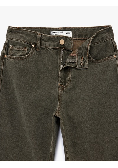 Koton Pamuklu Düz Paça Normal Bel Denim Pantolon - Straight Fit Jean Haki 6sal40094mw Haki