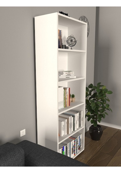 Modern 5 Raflı Kitaplık Dekoratif Kitaplık Beyaz