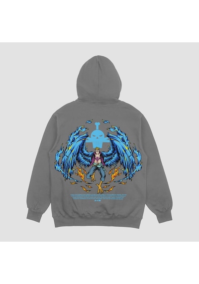 Unisex Gri Marco Baskılı Hoodie Oversize Kapşonlu Sweatshirt Gri