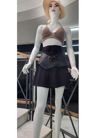 Eren Style Boho Antik Tokalı Doğal Taş Detaylı Hakiki Deri Kemer 84 Cm-98 Cm Siyah