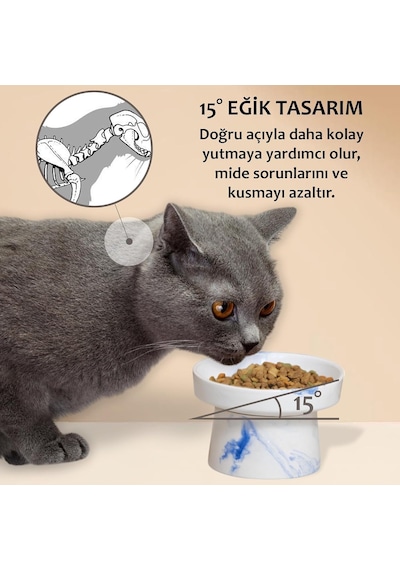 Seramik Mama Kabı - Kedi Ve Köpekler İçin Sağlıklı Mama Kasesi - Ayaklı,yükseltilmiş, Kaymaz Mama Kabı Mavi
