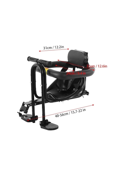 Valkyrie Ön Bisiklet Çocuk Koltuğu Katlanabilir Ayak Pedallı Gidonlu Emniyet Kemerli 2-6 Yaş 30 Kg Ön Kadro Montajlı Siyah