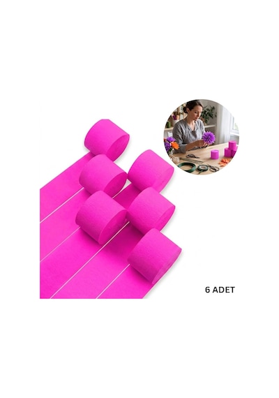 Neon Pembe Şerit Krapon Kağıdı Rulosu, Çiçek Yapım, Parti, El İşi Süsleme Kağıdı, 6 Adet, 4.5cm X 22