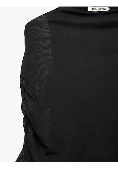 Koton Slim Fit Dik Yaka Kolsuz Tül Detaylı Bluz Siyah 7wal30017ık