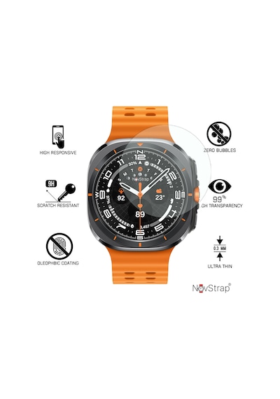 Novstrap Samsung Galaxy Watch 7 Ultra 47mm İle Uyumlu Ekran Koruyucu Temperli Cam Uygulama Aparatlı