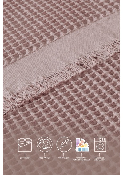 Elart Ruffle Pike Çift Kişilik 220x240 Cm Pudra Pudra