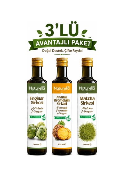 Naturella Ananas Bromelian, Enginar & Matcha Sirke Seti 3 X 500 Ml