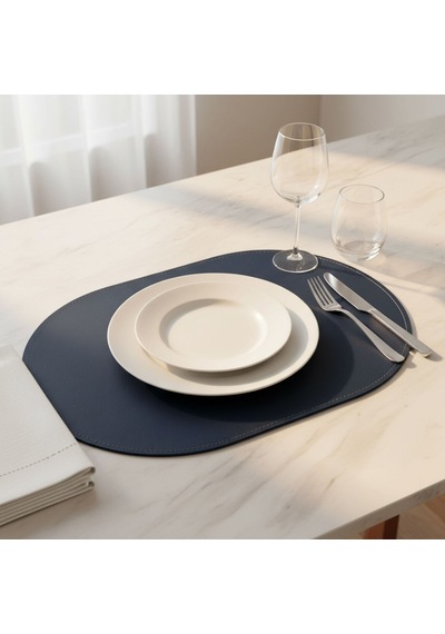 2 Adet Çift Yüz Kenar Dikişli Deri Tam Oval Amerikan Servis Supla 33x44 cm-Kolay Silinebilir Supla