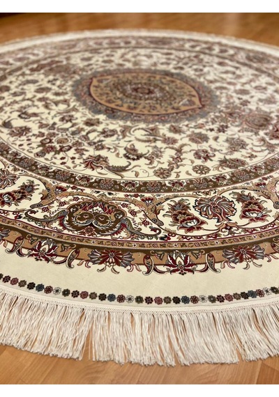 Çiçek Motifli 250 X 250 Yuvarlak İpek Halı Bej