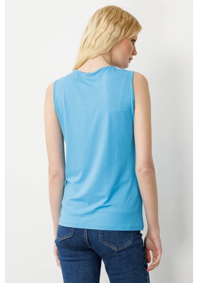 Kadın Askılı Penye T-shirt Mavi Mavi