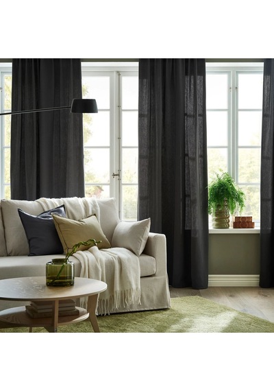 Ikea Gınstmott Fon Perde 145x300 Cm Siyah Gri Siyah - Gri