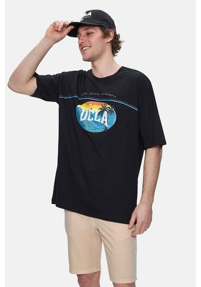 Ucla Aıre Siyah Bisiklet Yaka Baskılı Oversize Erkek Tshirt Siyah