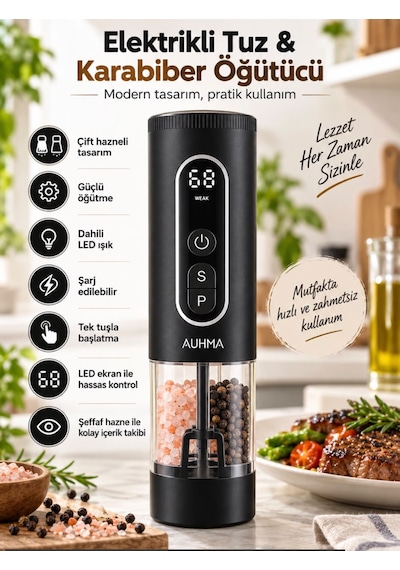 Filizshop Auhma Ahb-15 Akıllı Led Ekranlı Şarjlı Otomatik Tuz Karabiber Öğütücü 3 Hız Ayarlı Seramik Bıçaklı Gümüş - Siyah Filizshop Auhma Ahb-15 Akıllı Led Ekranlı Şarjlı Otomatik Tuz Karabiber Öğütücü 3 Hız Ayarlı Seramik Bıçaklı Gümüş - Siyah