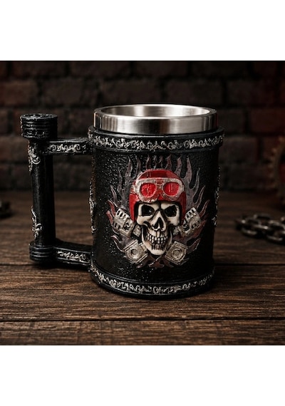 Toptan Kuru Kafa Motorcu Tasarımlı Metal Kupa Bardak